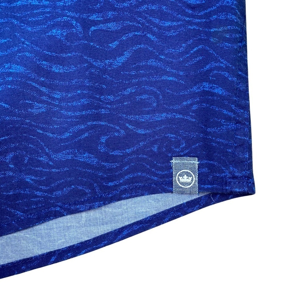 Peter Millar Men's Shipstern Sport Shirt Abstract Navy & Royal Blue Wavy, Size L - Picture 4 of 14